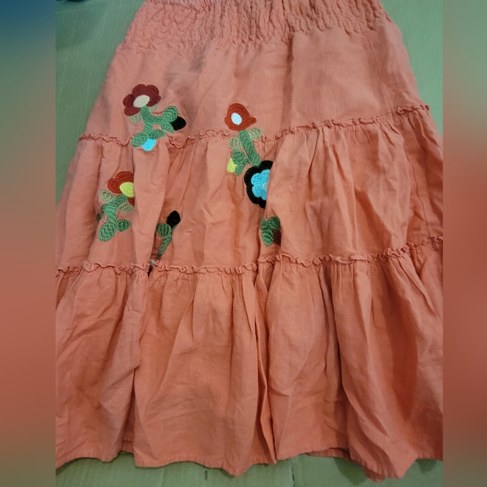 Junction West Womens Wide Smocked Waist Tiered Embroidered Skirt Size M